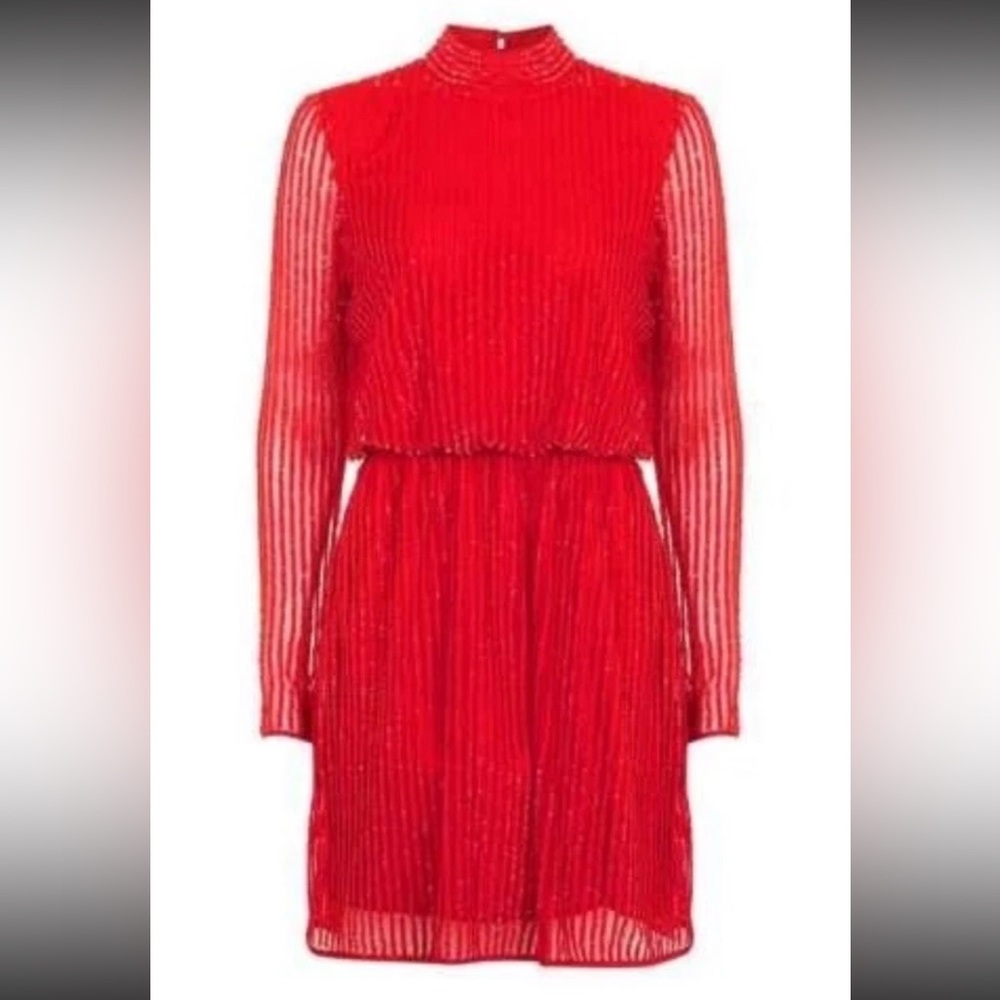 Topshop Size 8 Red 80s Sequin Roll Neck Party Formal Women Dress